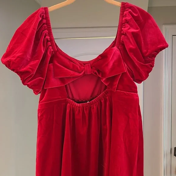Red Puff Sleeve Dress - Picture 2 of 3